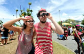 Couple dressed in Where's Waldo costumes