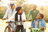 family bike bicycle active outdoors african american multiethnic multi ethnic autumn
