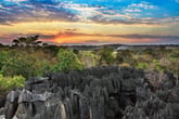Sunset Tsingy de Bemaraha Strict Nature Reserve in Madagascar.