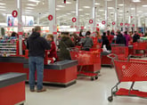 Shoppers in checkout lines at a Target store