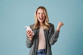 Woman excited with new phone