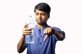 Man gives thumbs down to bottled water