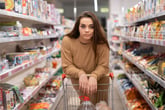 Unhappy woman at the grocery store