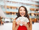 Rich American woman holding cash