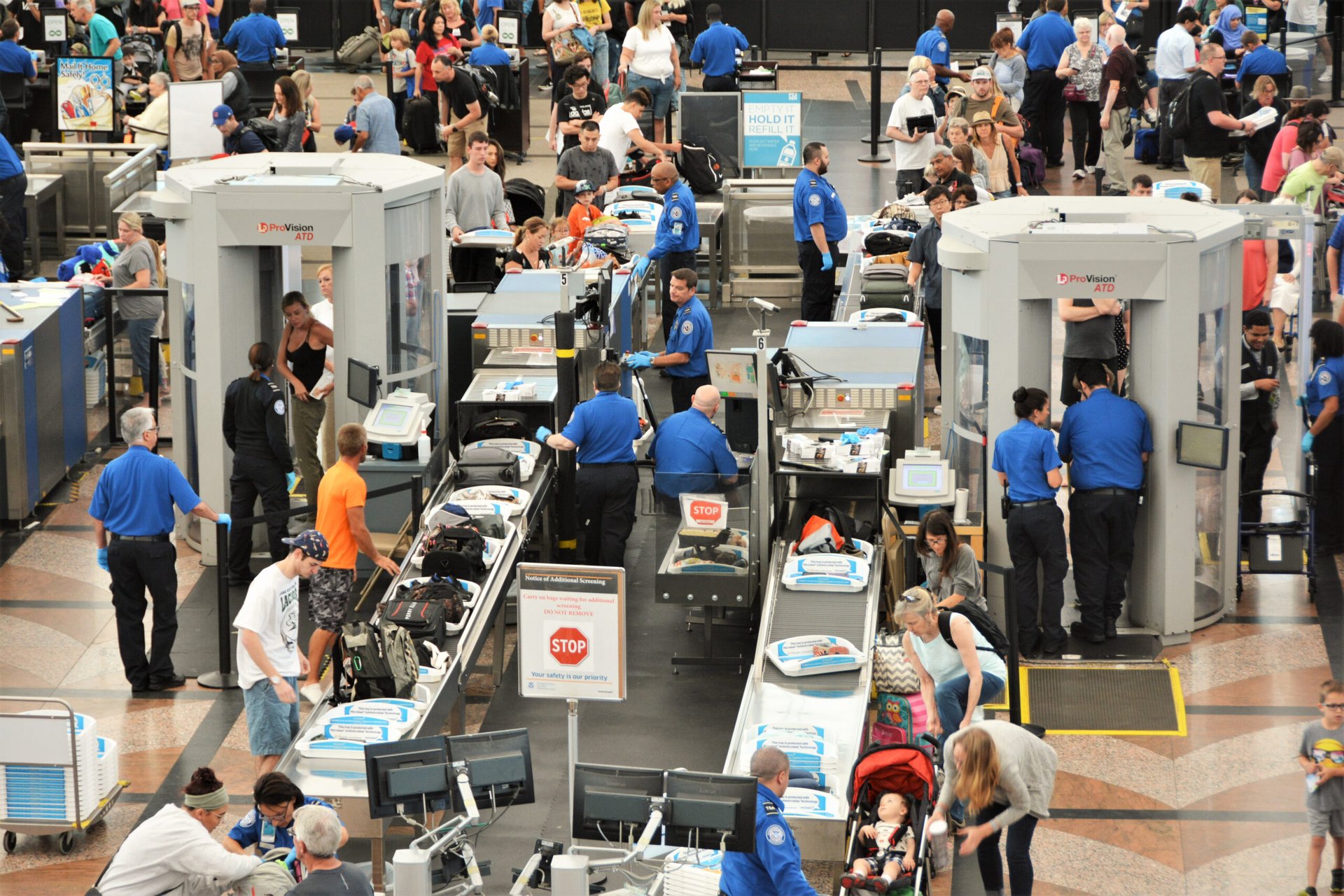 TSA security checkpoint lines at the airport