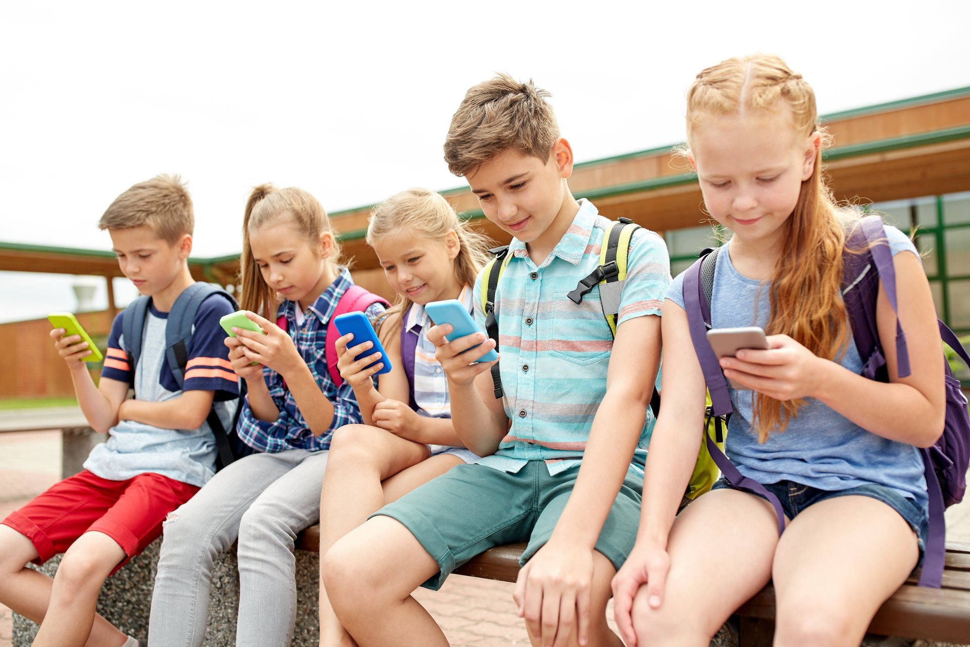 Grade school kids with cellphones