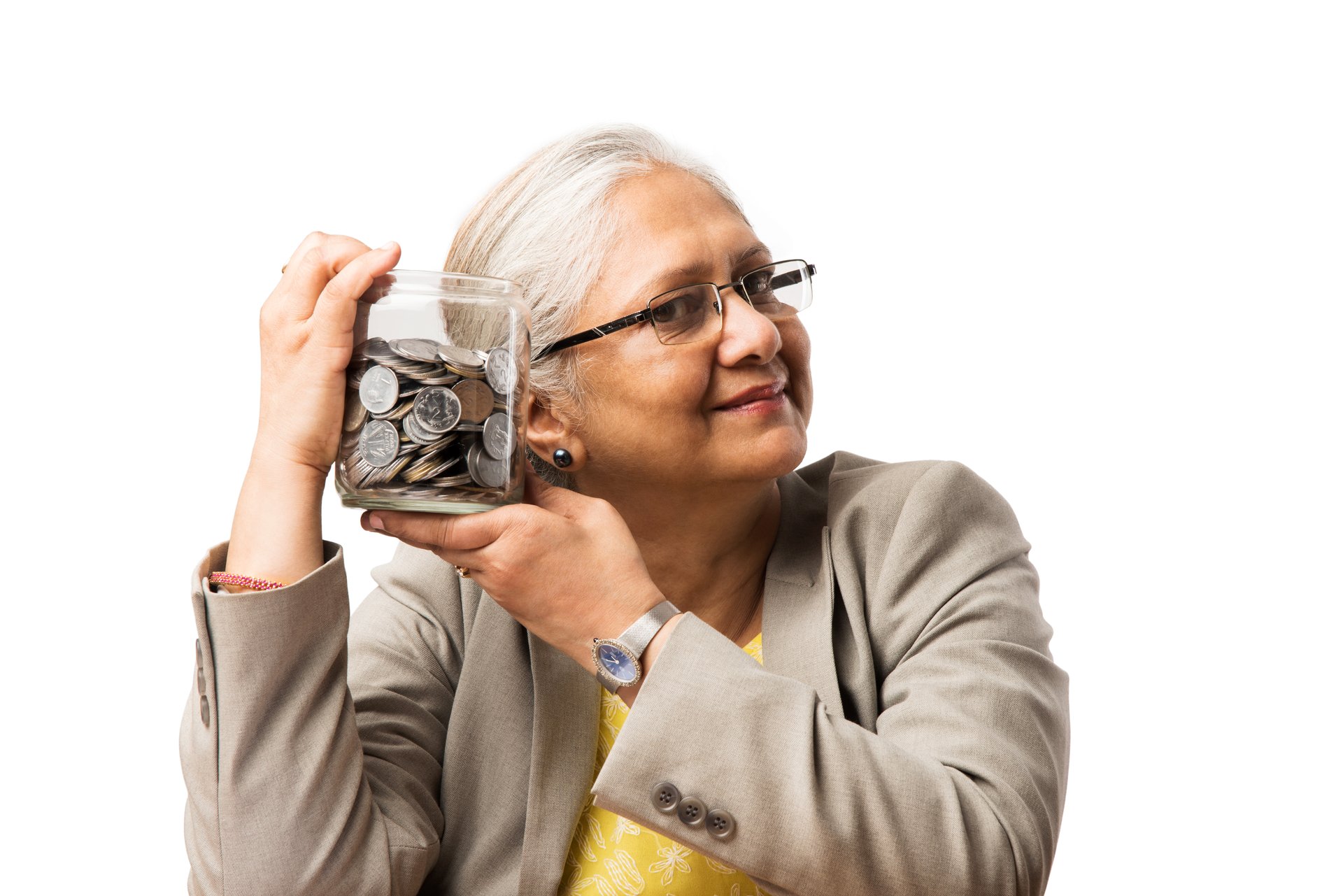 senior elder Indian asian business woman money saving