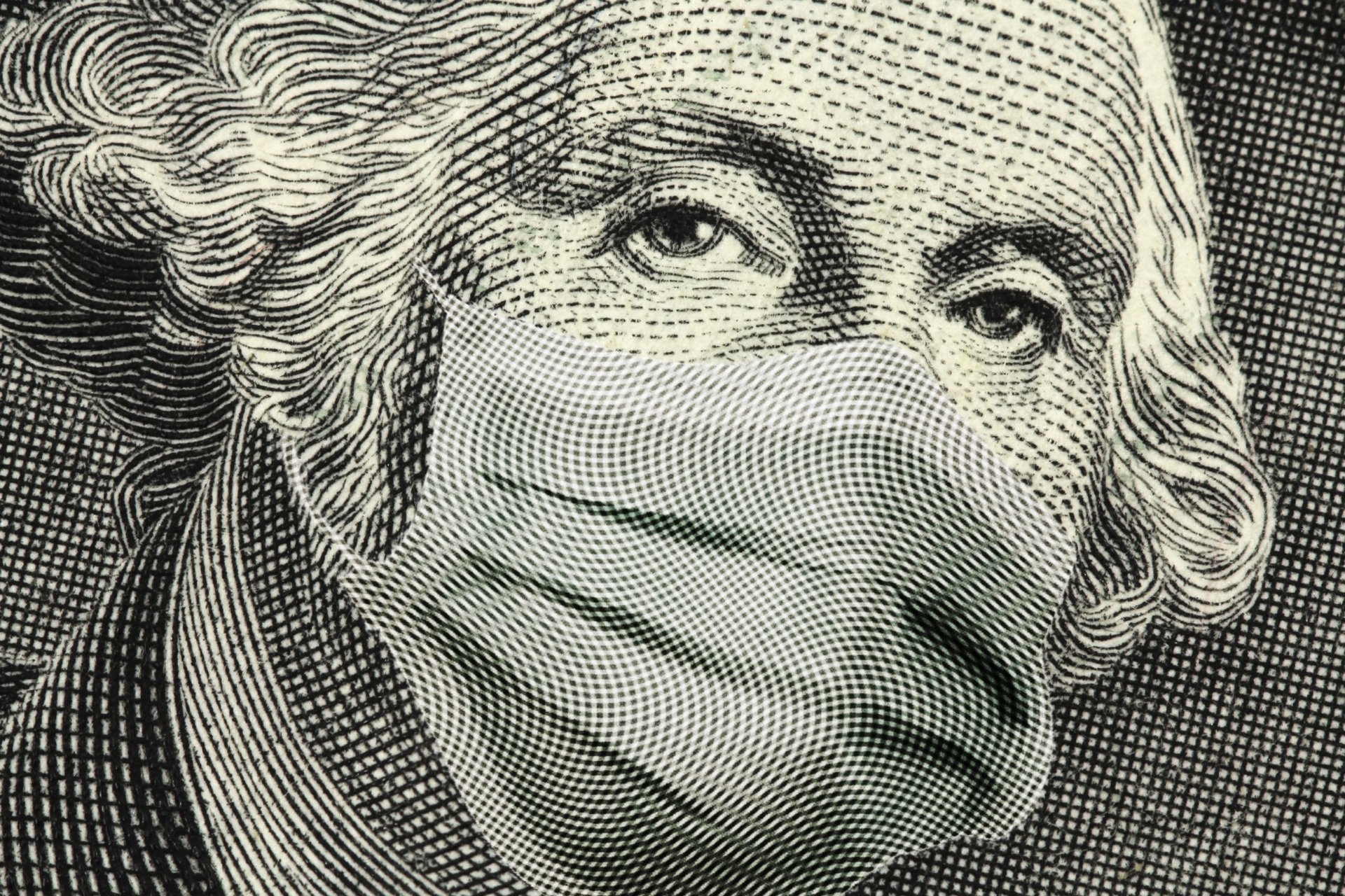George Washington in a mask on a dollar bill