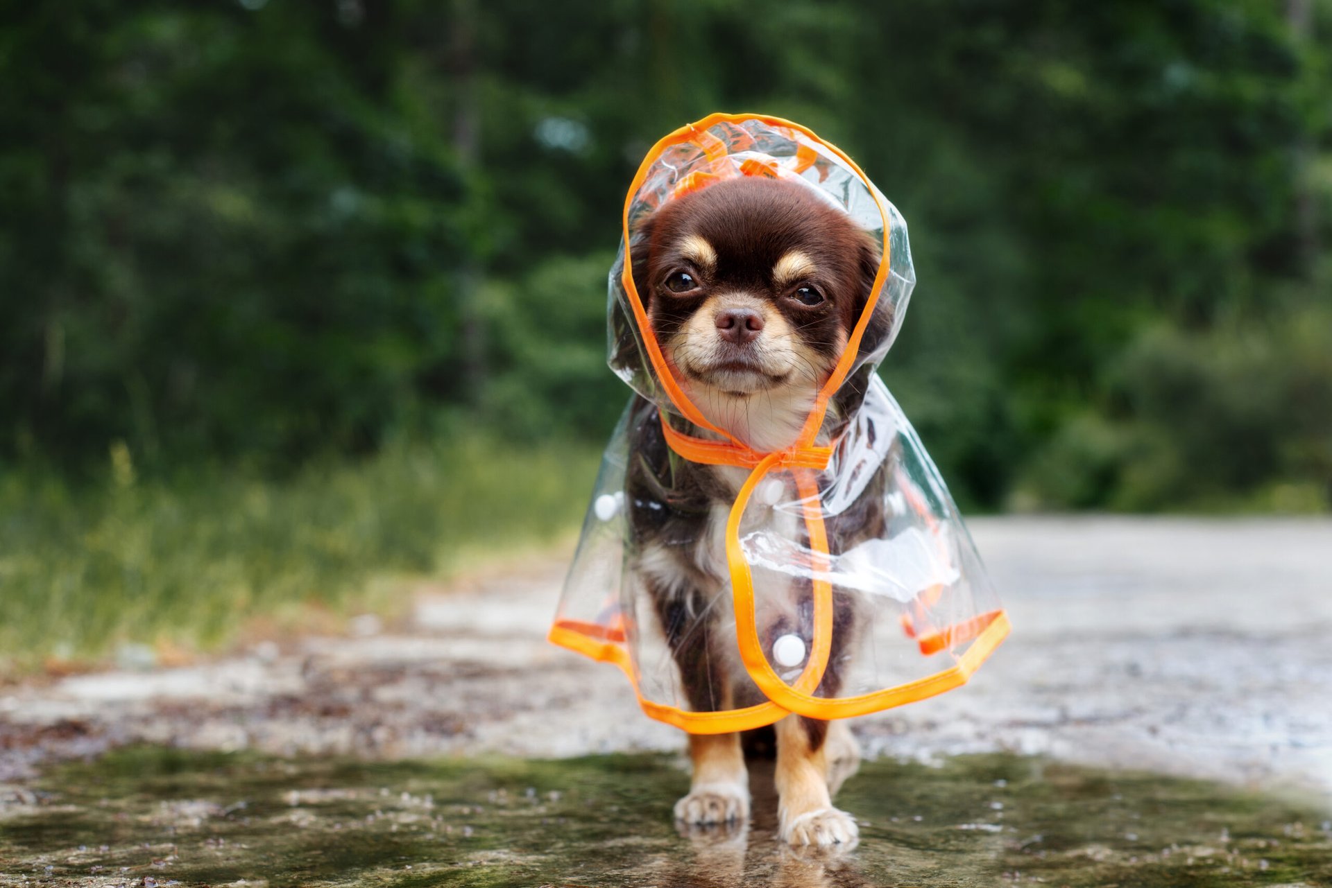 Chihuahua dog in a raincoat