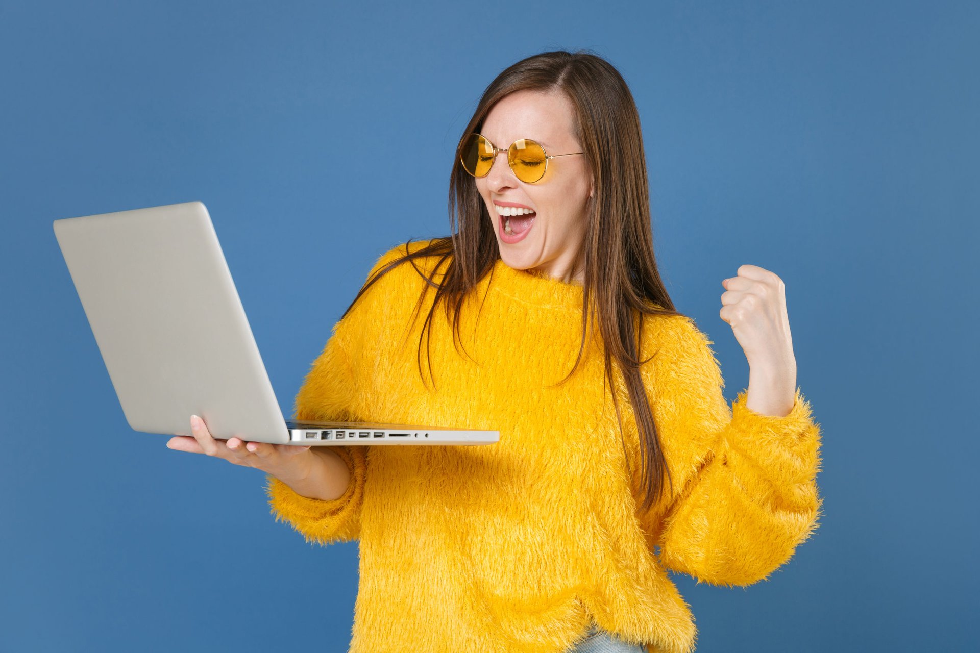 Woman happy about her internet service