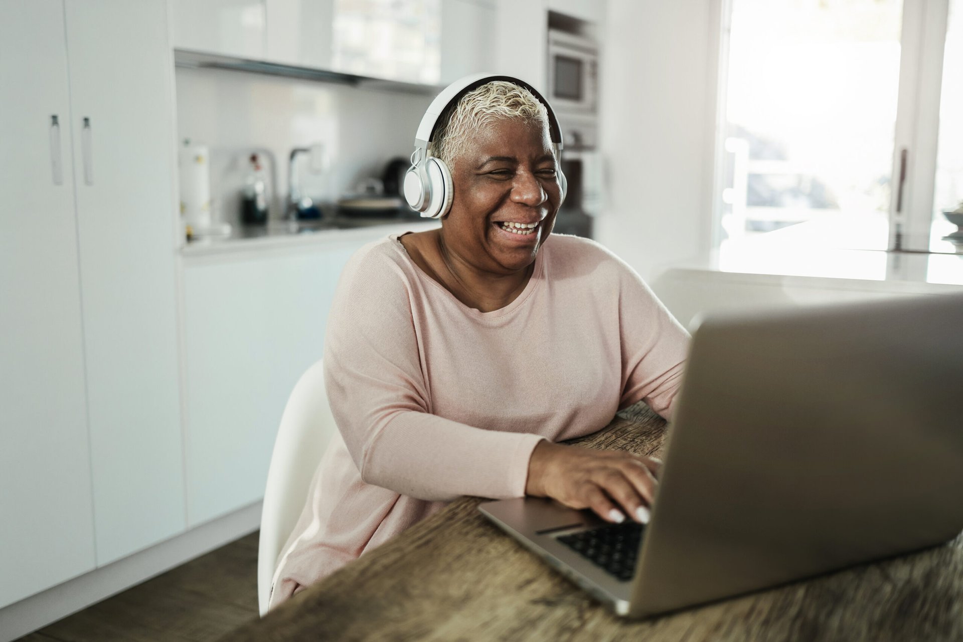 Older woman working remotely