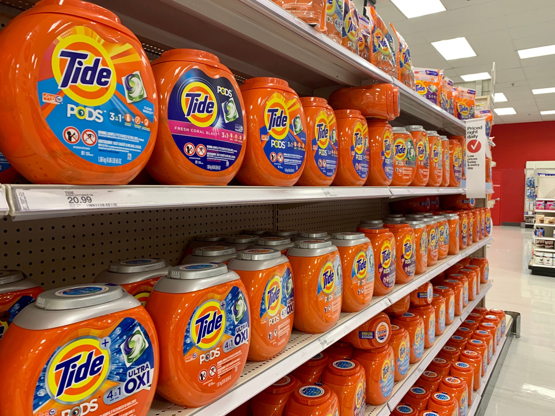 Tide laundry detergent on store shelves