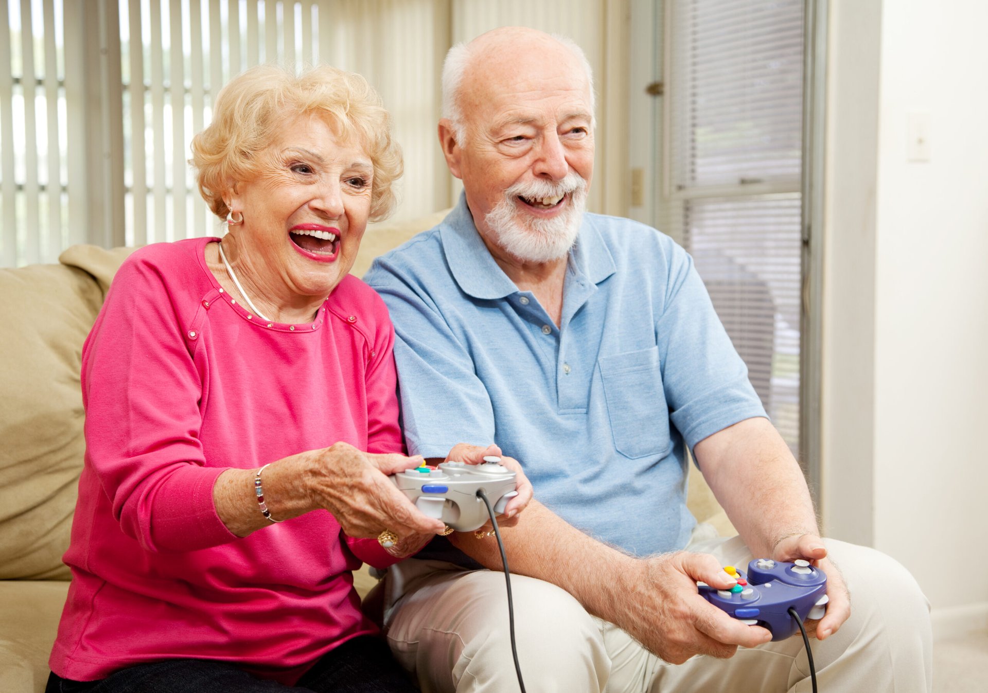 Older adults playing video game