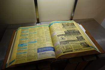 The Yellow Pages of the phonebook phone directory where you look up phone numbers