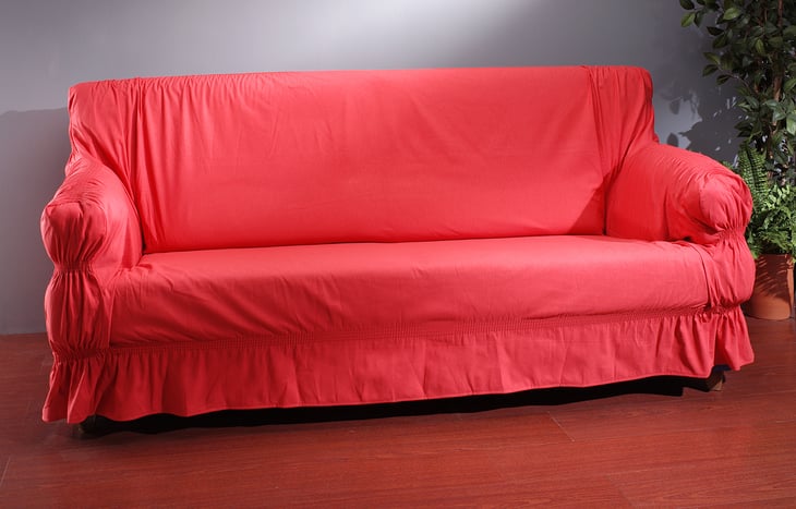 Red fabric sofa slipcover