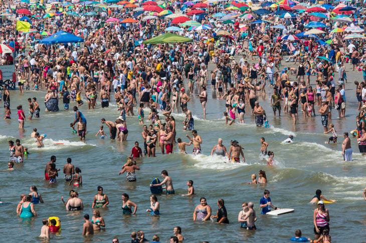 People pack the beach in Atlantic City, New Jersey