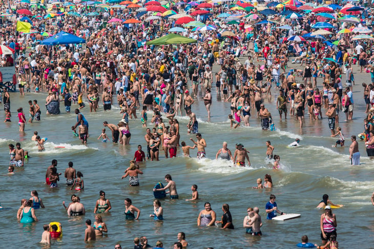 People pack the beach in Atlantic City, New Jersey