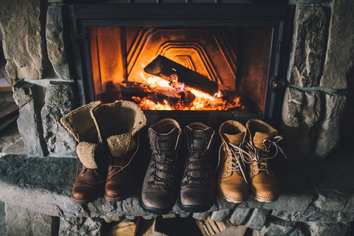 Boots drying in front of fire