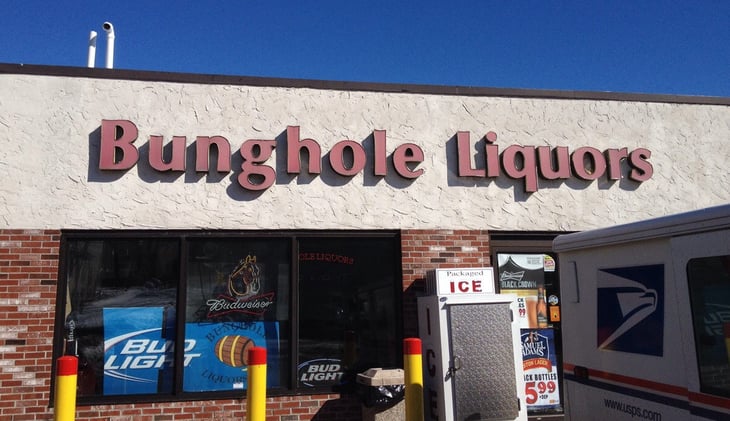 Exterior view of Bunghole Liquors.