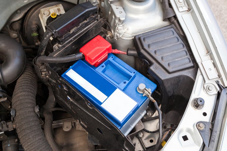 Car battery in engine