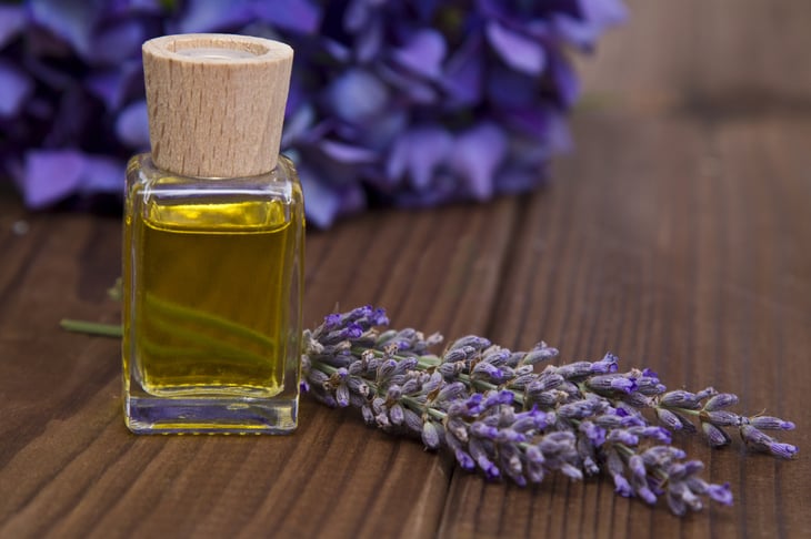 Lavender flowers and essential oil.