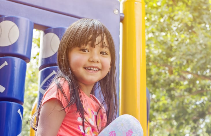 Little girl on playground equipment