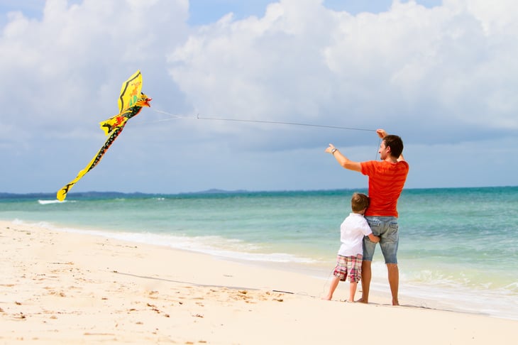 A windy beach is a great place to fly a kite.