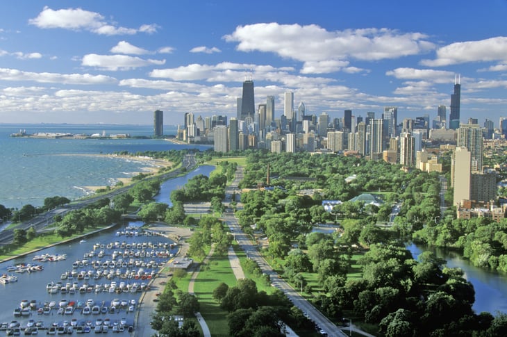 Overhead view of Chicago shoreline