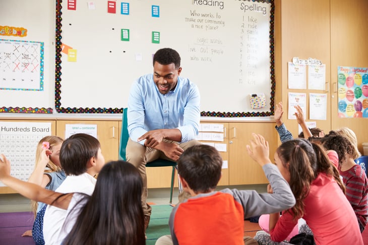 Teacher with students in a classroom