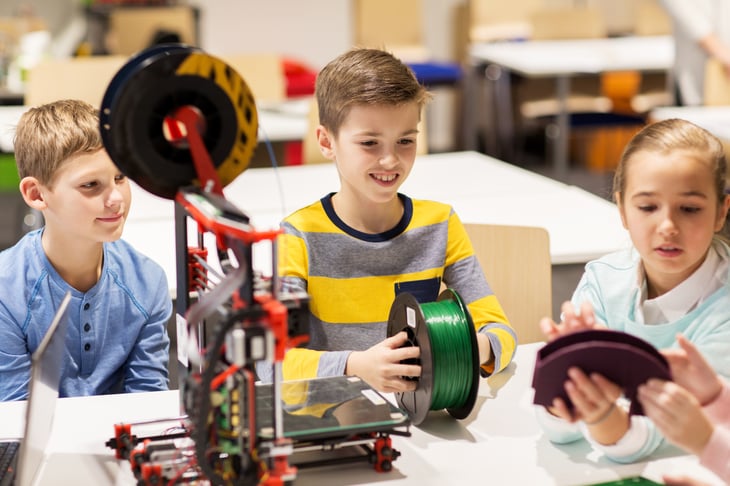 Students working with robotics