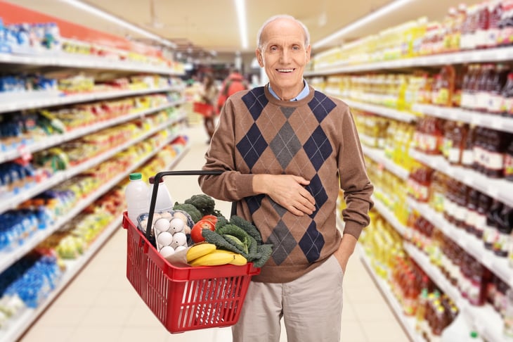 Older man with shopping basket