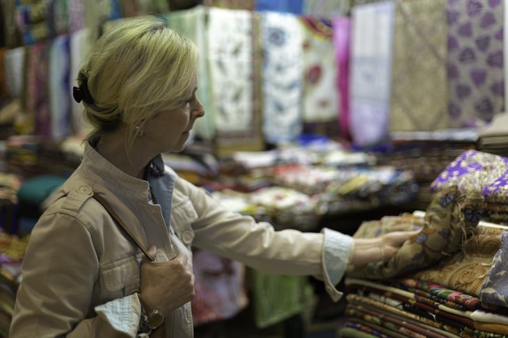 Woman shopping in Instanbul bazaar.