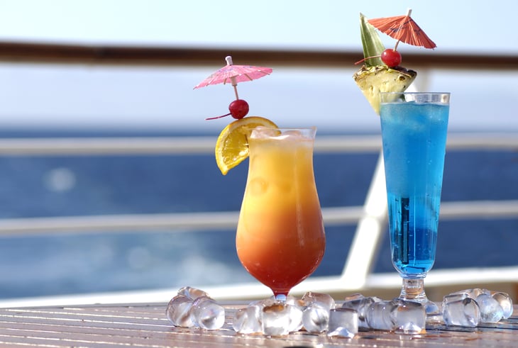 Colorful drinks adorned with umbrellas.