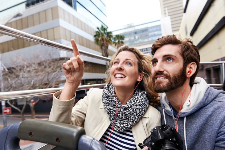 Couple on city tour bus