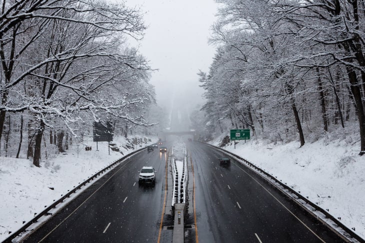 Snowy highway in Connecticut