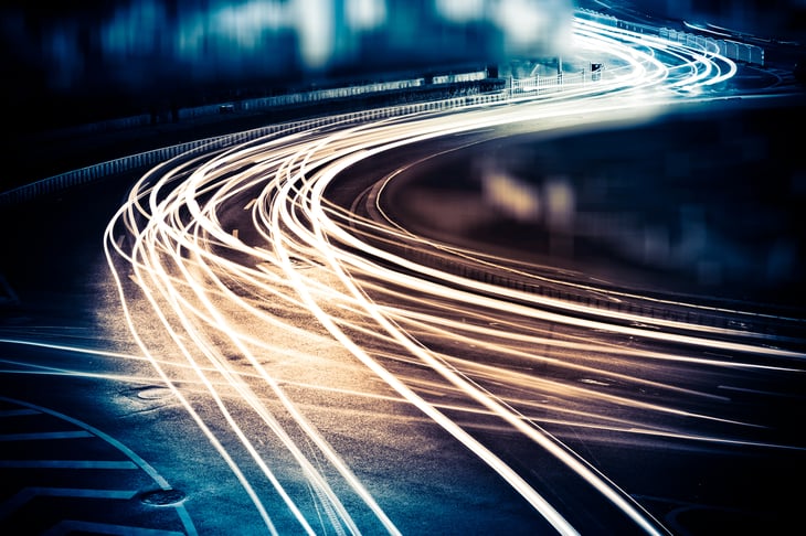 Time lapse of car lights at night.