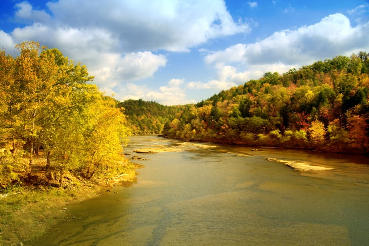 Fall foliage on the Cumberland River in Kentucky