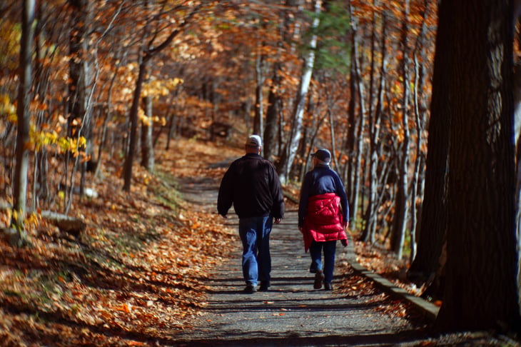 Couple hiking in the woods