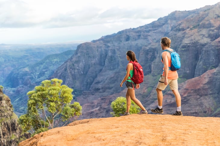 Hikers in Waimea Canyon State Park in Hawaii