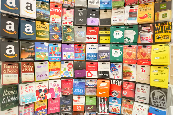 Rack of gift cards