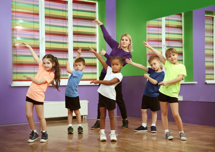 Kids dancing with teacher in studio