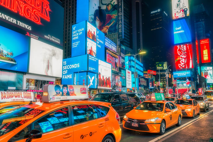 Nighttime in Times Square, New York City.