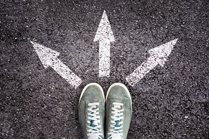 Feet with arrows pointing different directions.
