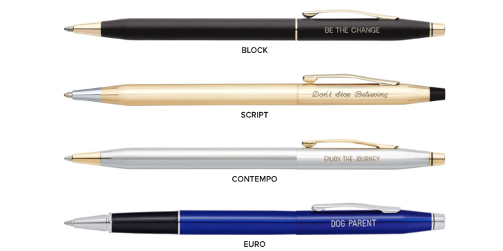 Cross pens with different styles of engraving.