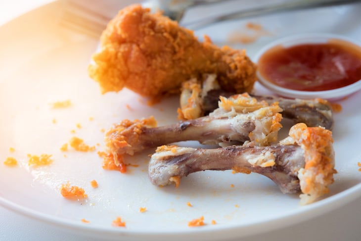 Chicken bones on a plate