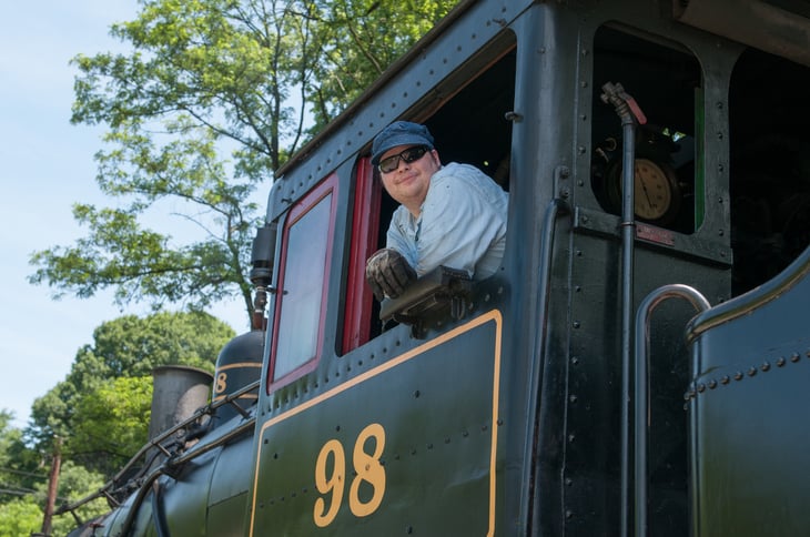 Conductor in a train on the Wilmington & Western Railroad in Delaware