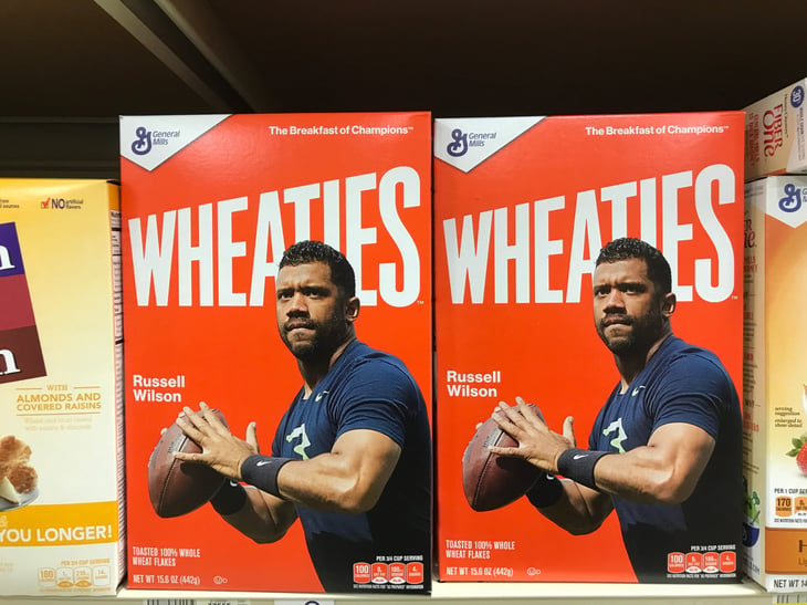 Wheaties cereal boxes on the shelf at the grocery store