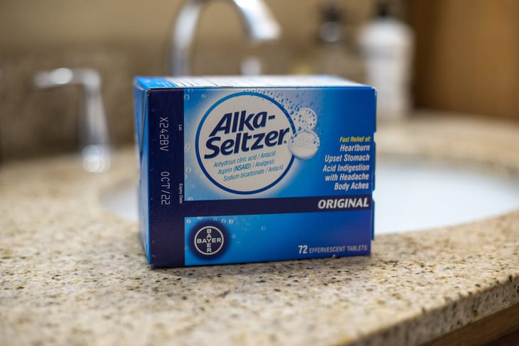 Alka-Seltzer on the bathroom counter