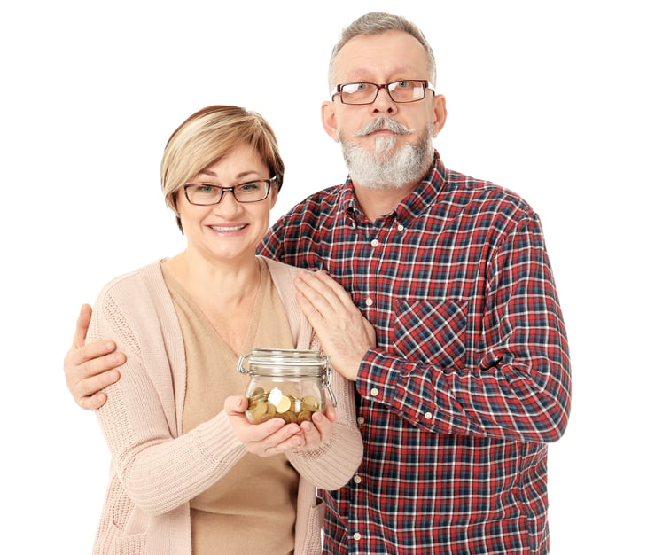 Happy seniors with cash