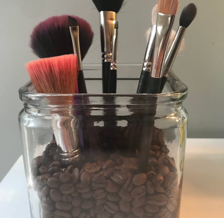 Makeup brushes in a stand
